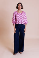 SS26 Ruffle Neck Blouse - Hot Pink