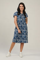 SS27 Revere Collar Cap Sleeve Midi Dress - Blue