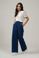 SS27 Shirt Sleeve Frill Neck Blouse - White
