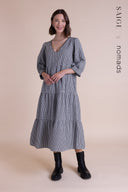 SS26 Tiered Midi Dress - Black/Ivory