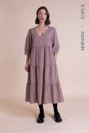 SS26 Tiered Midi Dress - Parfait/Burgundy