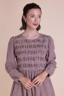 SS26 Shirred Tunic Dress - Parfait/Burgundy