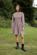SS26 Shirred Tunic Dress - Parfait/Burgundy