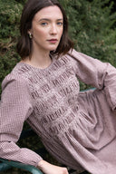 SS26 Shirred Tunic Dress - Parfait/Burgundy
