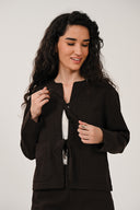 CD6526 Collarless Jacket With Scallop - Chocolate