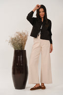 CD6526 Collarless Jacket With Scallop - Chocolate