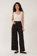 EC1310 Embroidered Cord Wide Leg Trousers - Chocolate