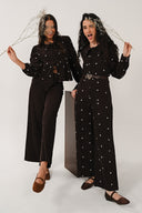 EC1310 Embroidered Cord Wide Leg Trousers - Chocolate