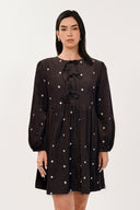 EC3303 Embroidered Cord Tunic Dress - Chocolate