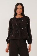 EC4421 Embroidered Cord Top - Chocolate