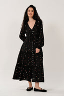EF3510 Ditsy Floral Tiered Dress - Black