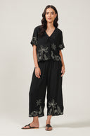 SS27 Embroidered Wide Leg Trousers - Black
