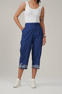 SS27 Cotton Poplin Embroidered Cropped Trousers - Estate Blue