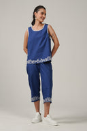 SS27 Cotton Poplin Embroidered Cropped Trousers - Estate Blue