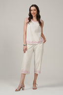 SS27 Cotton Poplin Embroidered Cropped Trousers - Sweetcorn