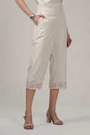 SS27 Cotton Poplin Embroidered Cropped Trousers - Sweetcorn