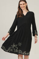 SS27 Embroidered Gathered Detail Tunic Dress - Black