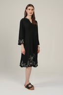 SS27 Embroidered Gathered Detail Tunic Dress - Black