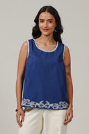 SS27 Cotton Poplin Embroidered Top - Estate Blue