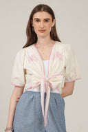 SS27 Embroidered Tie Front Shrug - Sweetcorn