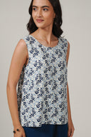 SS27 Printed Linen Vest top - Blue Multi