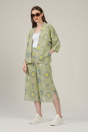 SS27 Kimono Top - Green Ikat