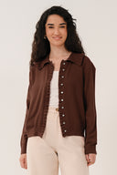 KN7205 Frill Collar Cardigan - Chocolate