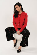 KN7205 Frill Collar Cardigan - Scarlet