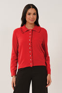 KN7205 Frill Collar Cardigan - Scarlet