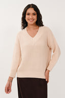 KN7206 Drop Shoulder V-Neck - Eggshell
