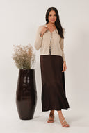 KN7209 Scallop Trim Tie Front Cardigan - Champagne Gold