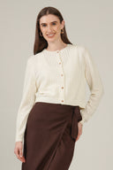 SS27 Pointelle Crew Neck Cardigan - Pristine