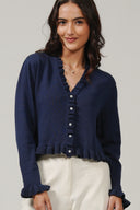 SS27 V Neck Cardigan With Frill Detail - Navy