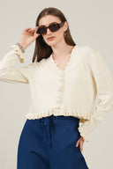 SS27 V Neck Cardigan With Frill Detail - Pristine