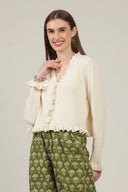 SS27 V Neck Cardigan With Frill Detail - Pristine