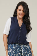 SS27 Sleeveless V-Neck Frill Cardigan - Navy