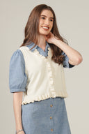 SS27 Sleeveless V-Neck Frill Cardigan - Pristine