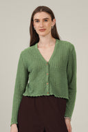 SS27 Pointelle Vneck Cardigan - Shale
