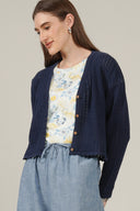 SS27 Pointelle Vneck Cardigan - Navy