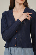 SS27 Pointelle Vneck Cardigan - Navy