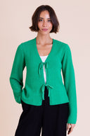 SS26 Boucle Tie Front Cardi - Green