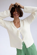 SS26 Boucle Tie Front Cardi - Wax