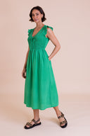 SS26 Shirred Summer Dress - Bright Green
