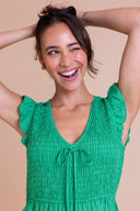 SS26 Shirred Summer Dress - Bright Green