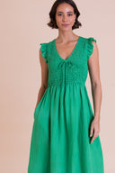 SS26 Shirred Summer Dress - Bright Green