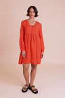 SS26 Bow Detail Tunic Dress - Tomato