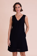 SS26 V Neck Shift Tunic Dress - Black