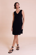 SS26 V Neck Shift Tunic Dress - Black