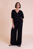 SS26 V Neck Button Through Top - Black