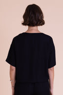 SS26 V Neck Button Through Top - Black